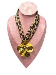 COLLANA JANE TESSUTO ANIMALIER E FIORE ACCIAIO